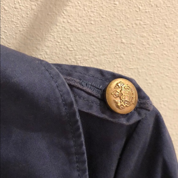 New Zara navy military tailored band jacket pea coat cotton trench blazer jacket - Picture 6 of 8